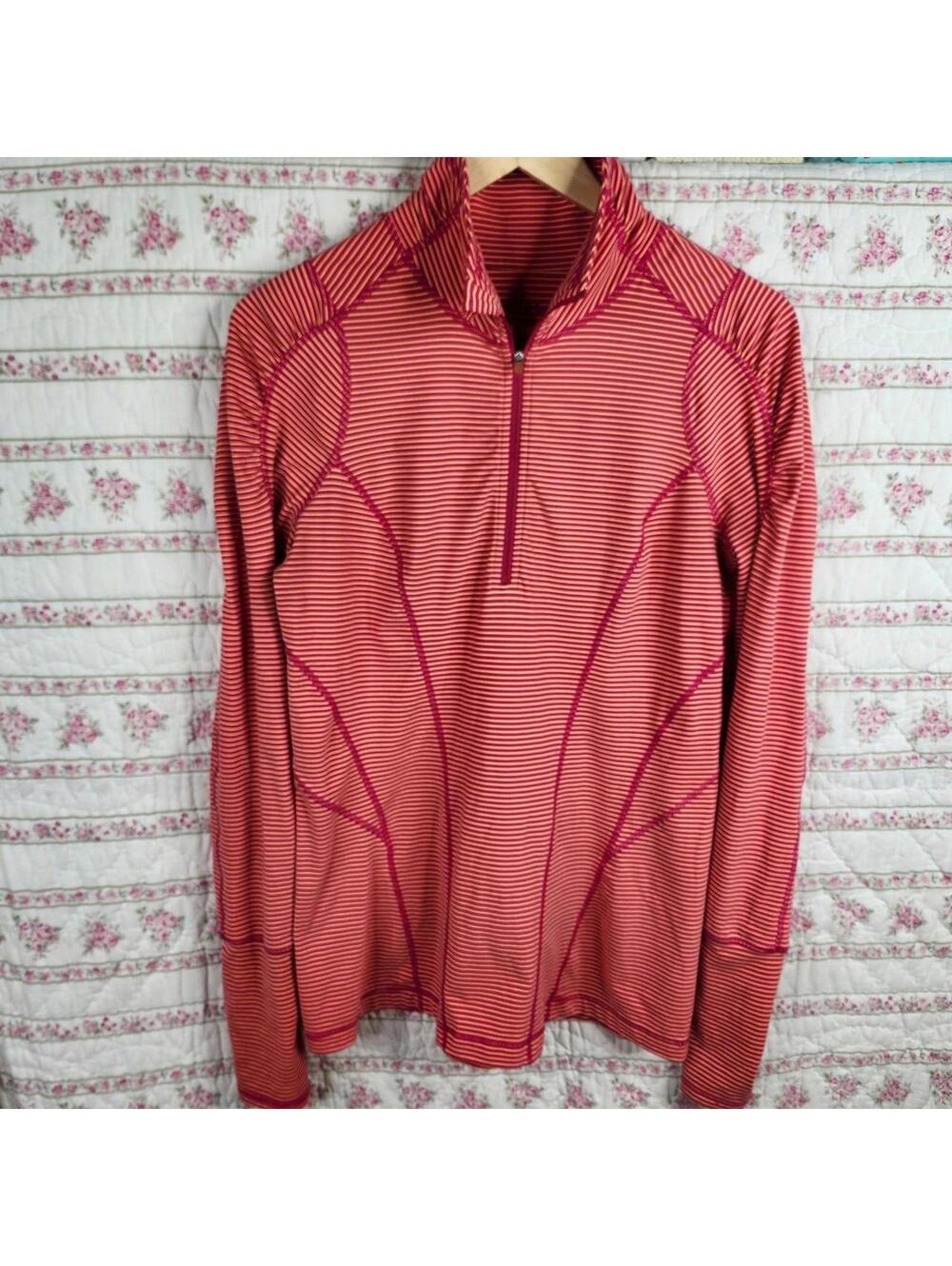 Zella Activewear Pullover Top Striped 1/4 Zip Long Sleeve Athletic Medium